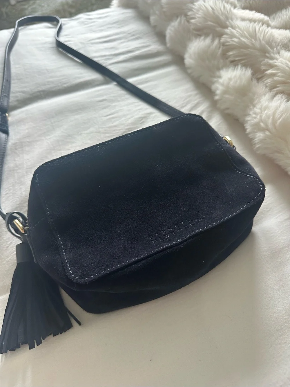 Navy blue Suede Crossbody Bag with Tassel